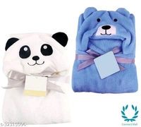 Premium Hooded Microfiber Baby Wrapper for all season Towel IN PINK And BLUE - Cotton, Pack Of :2, Blue